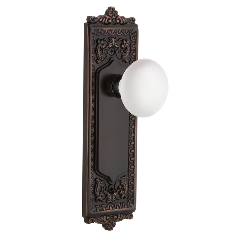 Egg & Dart Plate with White Porcelain Door Knob, Timeless Bronze, 2.75"