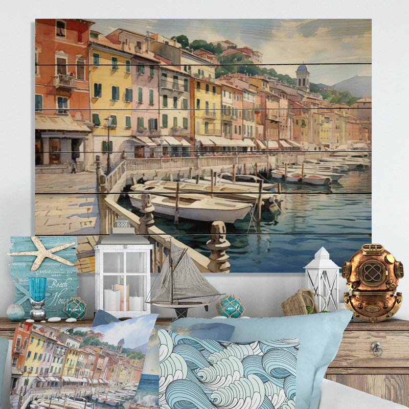Italie, charme côtier sur impression sur bois, H 10 po x l 20 po x P 0,78 po