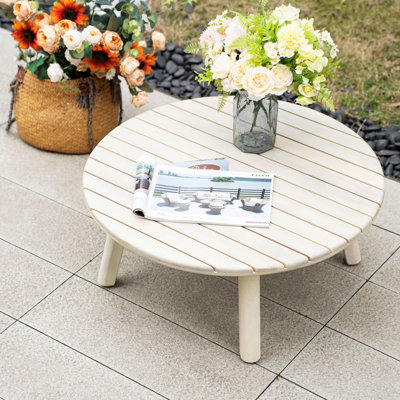 Round Acacia Solid Wood Outdoor Coffee Table - 30 cm W 70 cm D