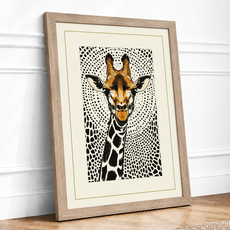 Giraffe Portrait Rustic - Framed Print, Oak, A4 - 29.7 x 21.0 cm
