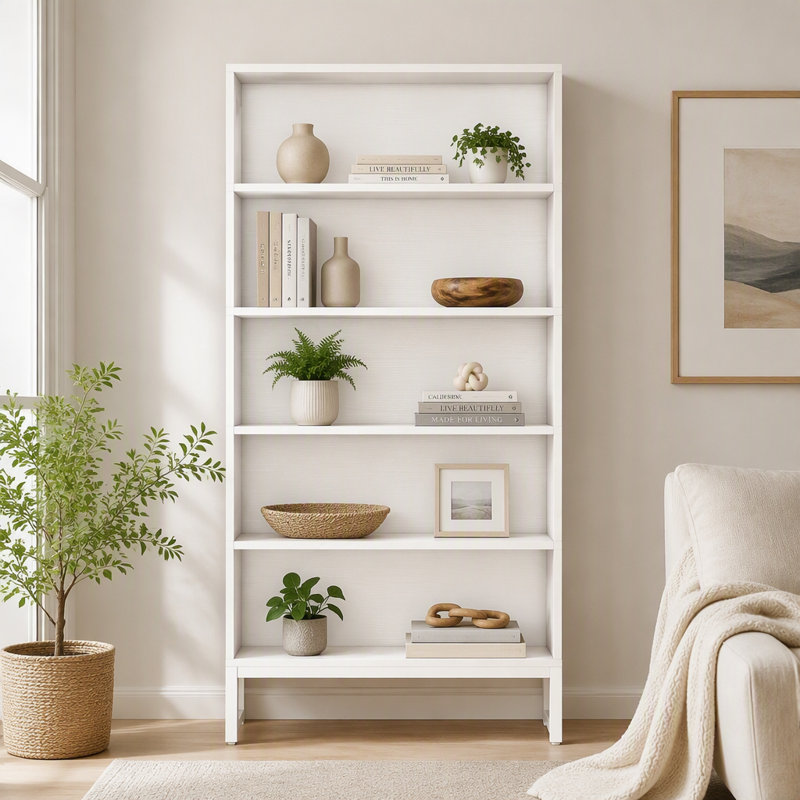 Bibliothèque 70,8 ", grande bibliothèque avec 5 tablettes de rangement, Blanc