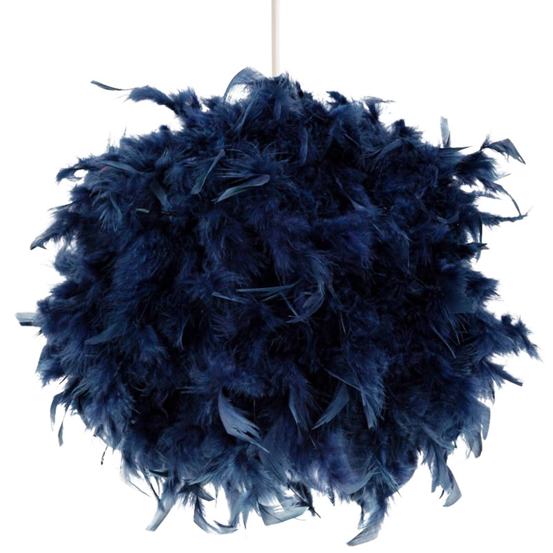 Eye-Catching and Modern Genuine Feather Decorated Pendant Light Shade, Midnight Blue, 30cm H x 40cm W x 40cm D