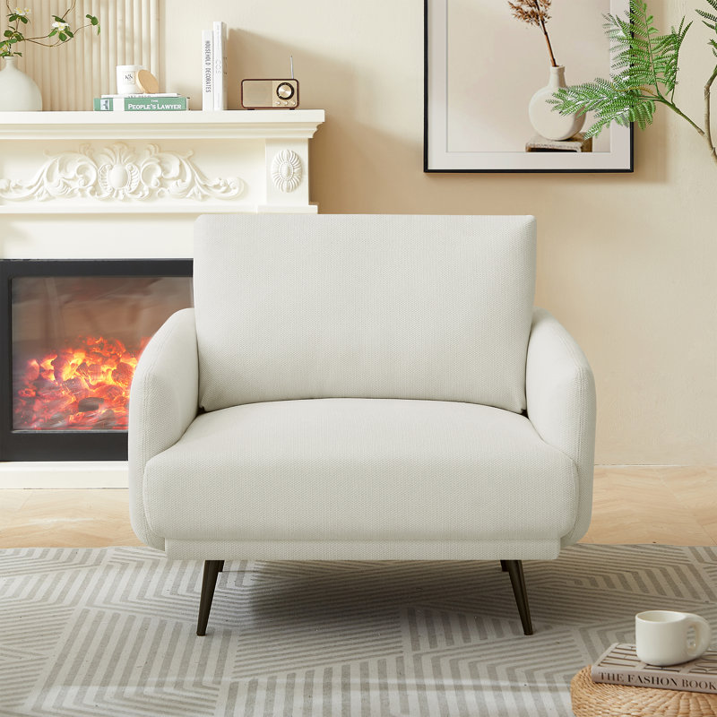 Fauteuil d'appoint à siège simple de 38 po de large Chrispin, Lin blanc