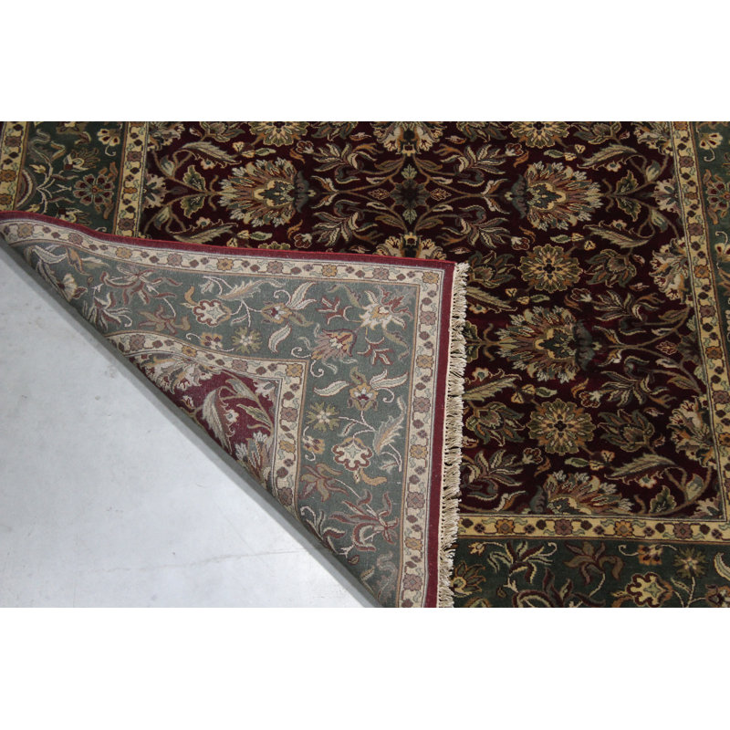 Tapis beige / bourgogne de style oriental en laine noué à la main 8 pi x 10 pi Tahmid