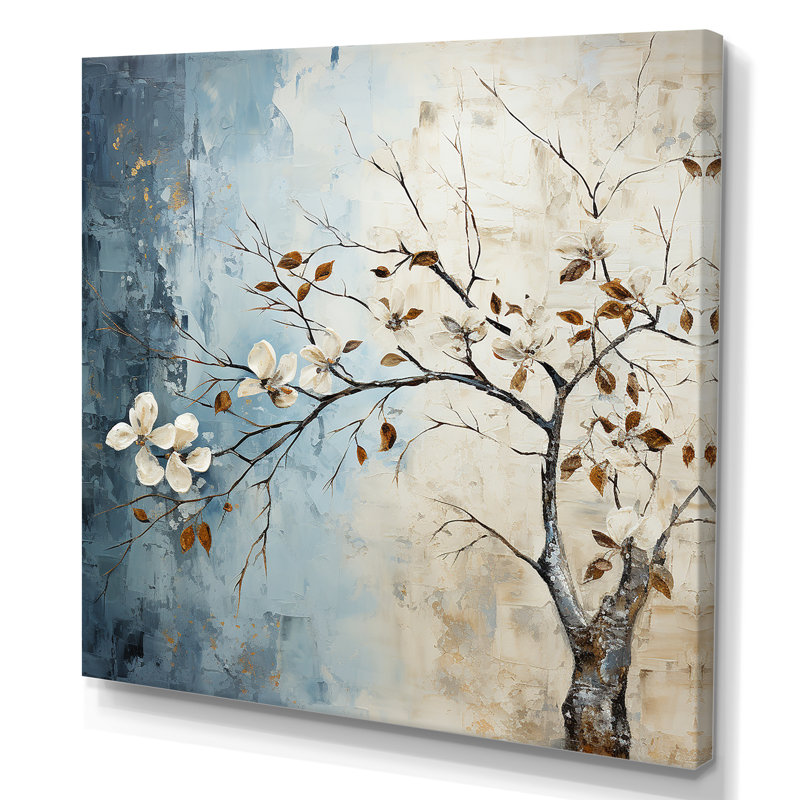 Feuille et fleur en hiver, Toile tendue, H 24 po x l 24 po x P 1 po
