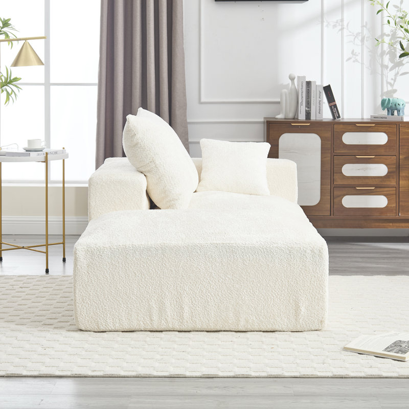 67.72" W Boucle Sofa, Beige Fabric