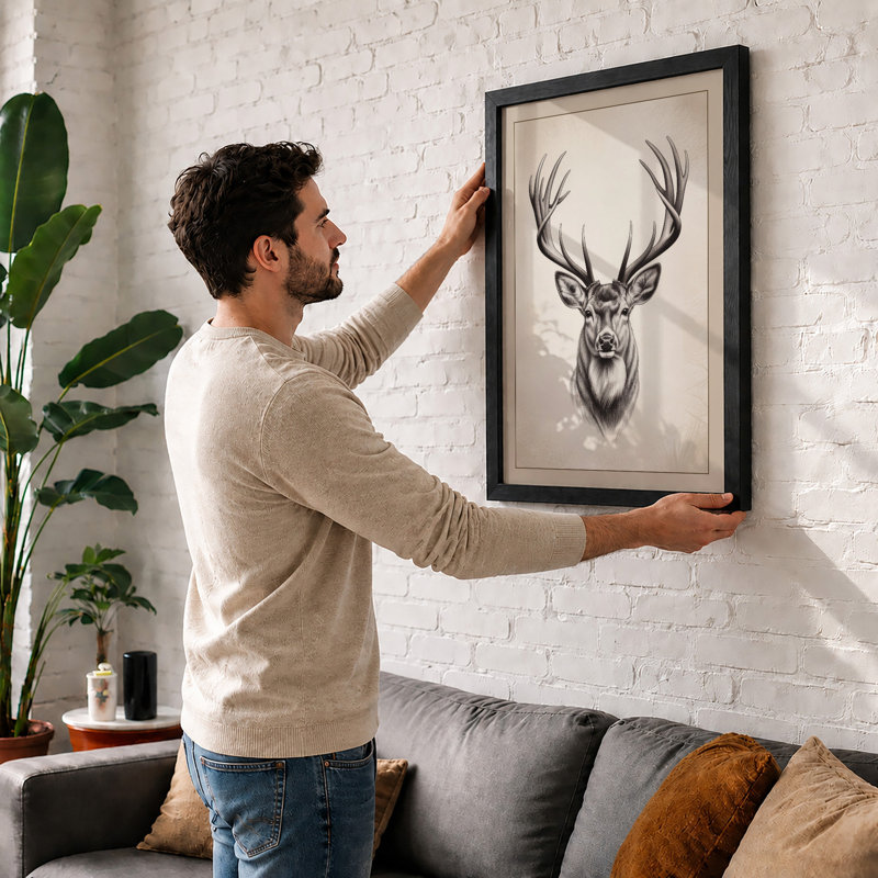 Deer Study Rustic - Framed Print, A1 - 84.1 x 59.4 cm, White