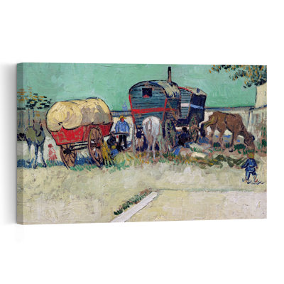 Les caravanes, campement gitan près d'Arles, 1888. Estampe abstraite contemporaine représentant un cheval.