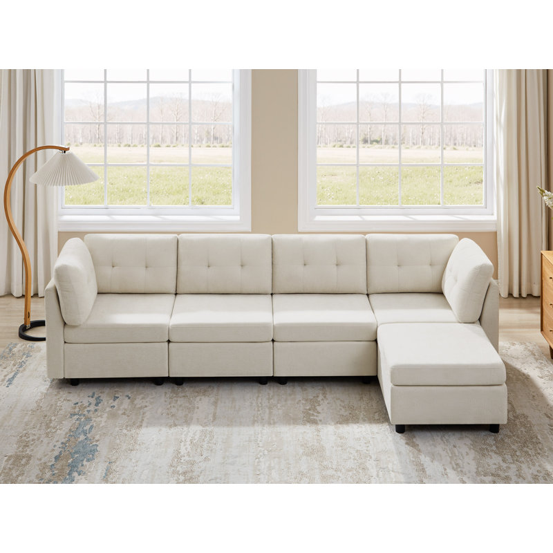 Canapé modulaire rembourré en chenille avec repose-pieds Chenille, Polyester beige