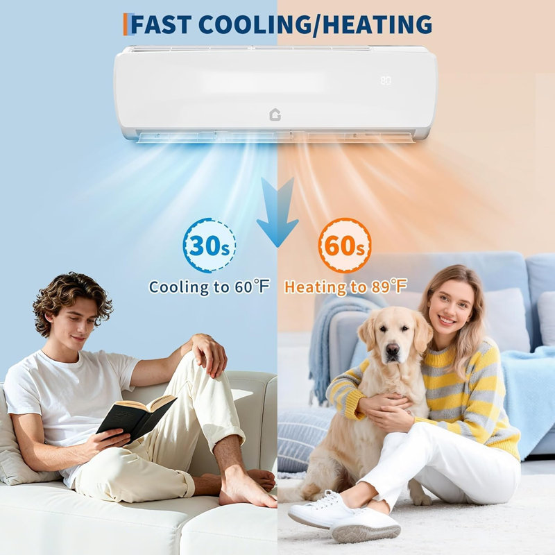 Climatiseur et radiateur à deux blocs de 12 000 BTU, 21 SEER2, refroidit 750 pieds carrés, compatible avec Alexa, climatiseur sans conduit Invert Tech avec WiFi et télécommande