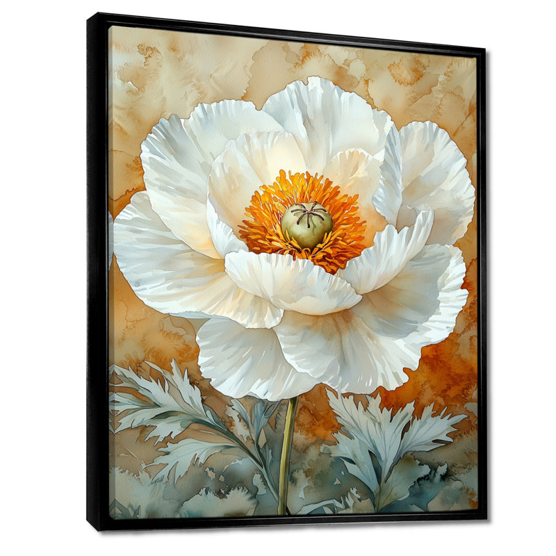 Pivoine blanche fleur de tranquillité - coquelicots, art mural encadré, H 20 po x l 12 po, Noir