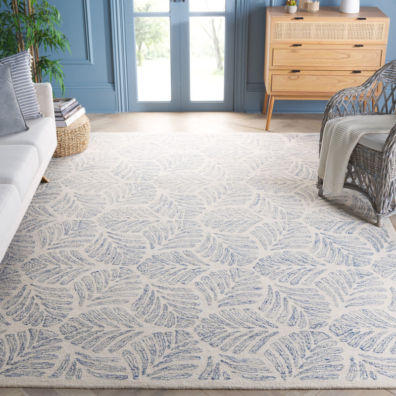 Tapis floral ivoire / bleu en laine touffeté à la main Mcconnico, Rectangulaire 8 pi x 10 pi