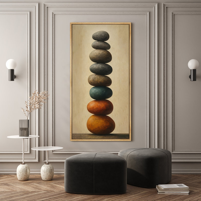 "Stacked Zen Art", impression sur toile encadrée, Naturel, H 60 po x l 30 po