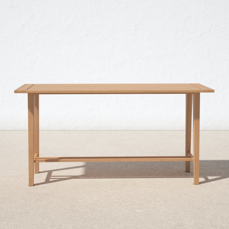 Knightly 85'' Natural Teak Outdoor Bar Table with Umbrella Hole