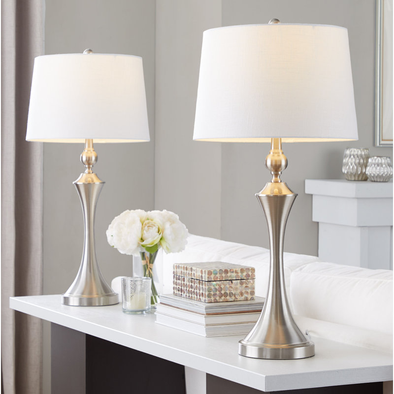 Mattoon 30.75" Table Lamp Set with USB, Brushed Nickel, White