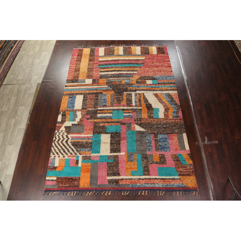Tapis marocain abstrait en laine noué à la main 9 x 13
