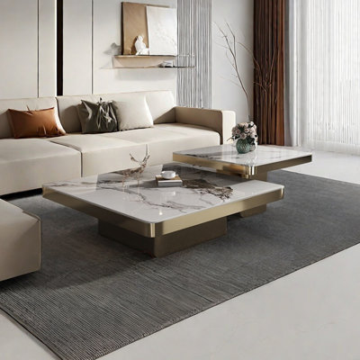 Simple square rock panel coffee table combination