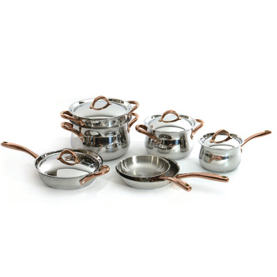 BergHOFF Ouro Gold 11Pc 18/10 Stainless Steel Cookware Set with Rose Gold Handles