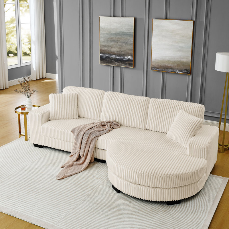 Convertible Comfort Corduroy L-shaped Sofa For Relaxation And Style