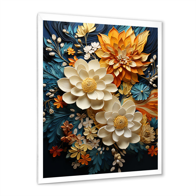 Humira orange sarcelle botanique tourbillon II - art botanique abstrait, Cadre photo unique, H 32 po x l 16 po, Blanc