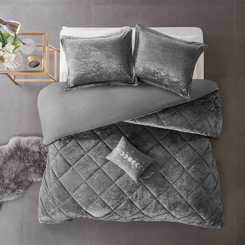 Ensemble de housse de couette en velours écrasé luxueux avec motif de losanges matelassés - Grand