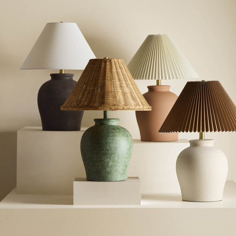 Chemise Ceramic Table Lamp, Black, Classic Linen