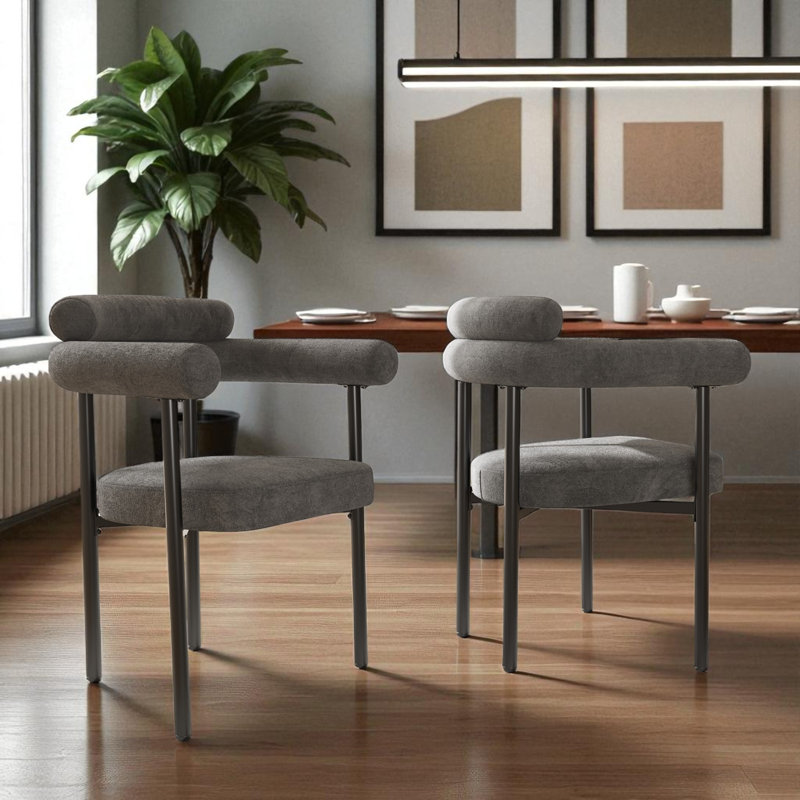 Dining Chairs Set Of 4 Upholstered Armchairs, Grey, 2
