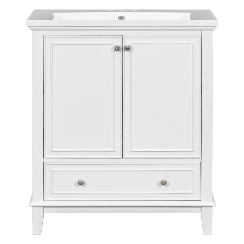 Meuble-lavabo multifonctionnel avec portes et tiroir, Blanc