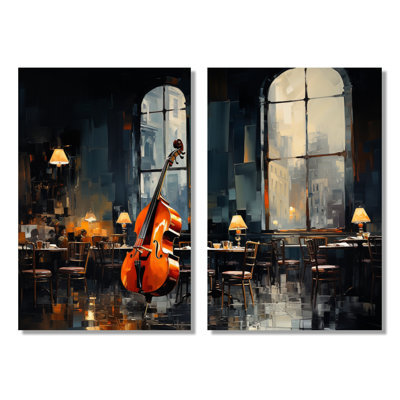 «Gray Jazz Cafe Melody», ensemble de 2 reproductions d'art encadrées sur toile