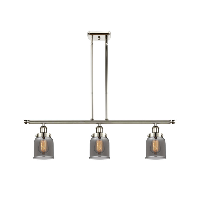 Cloche - 3 lumières d'îlot de 36 po - abat-jour de 5 po, Ampoule non incluse, Nickel poli, Plaqué couleur fumée