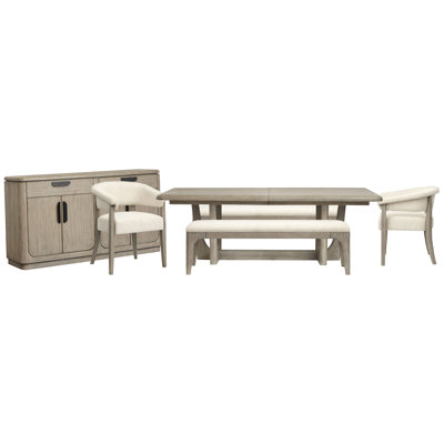 Table de salle à manger extensible rectangulaire avec 2 bancs, 2 chaises et une desserte