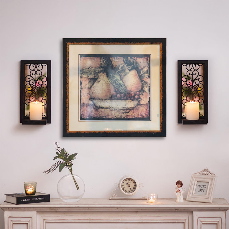 Rustic Candle Sconces Mirror Wall Decor - Black Mirrored Wall Sconce Decorative Set Of Two Wood Vintage Small Hanging Shelves For Farmhouse Living Room Kitchen Bedroom