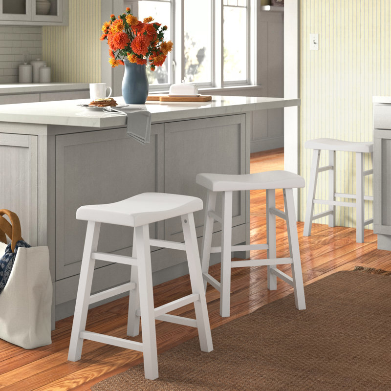 Tabouret de bar et de comptoir en bois massif massif Messer, 24 po, blanc (ensemble de 3), Blanc, 3