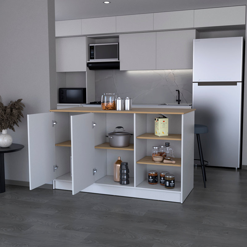Kitchen Island, Kitchen, White, Brown/White