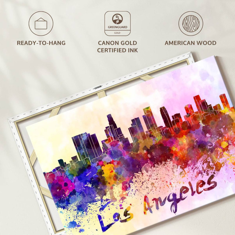 Los Angeles Skyline Colors - Impression sur toile tendue, H 26 po x l 39 po x P 1,25 po