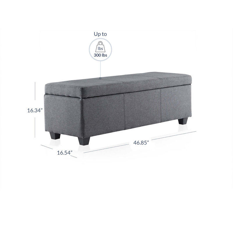 Aiyahna 46.85" Wide Rectangle Upholstered Storage Ottoman, Gray Linen