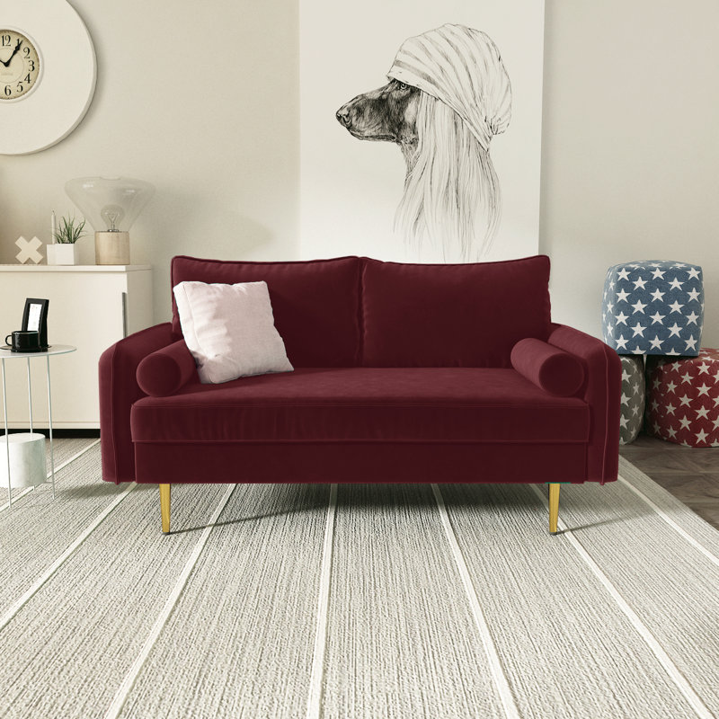 Bombalier 57.9'' Velvet Loveseat, Wine Red
