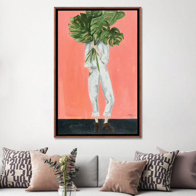 « monstera », peinture, Toile avec cadre noir, H 60 po x l 40po x P 1,5 po