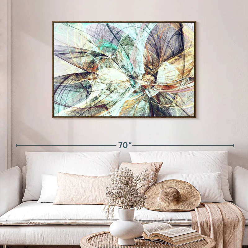 Couleurs dans l'abstrait, 46 po x 31 po, Cadre flottant en noyer