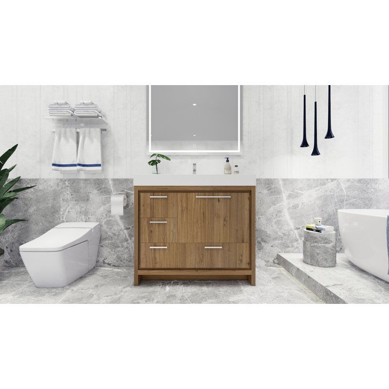 Ensemble de meuble-lavabo simple 42 po Loyne, Chrome, Chêne naturel