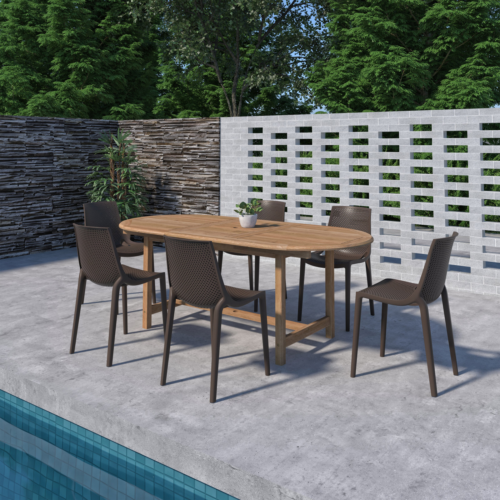 Anautica 79" Teak Patio Dining Set, Brown