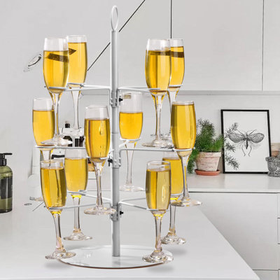 Champagne Tower Cocktail Tree Stand, Wine Glass Display For Drinks, 3 Tier - 12 Holders Champagne Tower Stand For Champagne, Cocktails, Martini, Margarita Cups At Weddings, Bridal Shower (White)