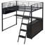 Lit mezzanine double en métal avec DEL, bureau et 4 tablettes de rangement