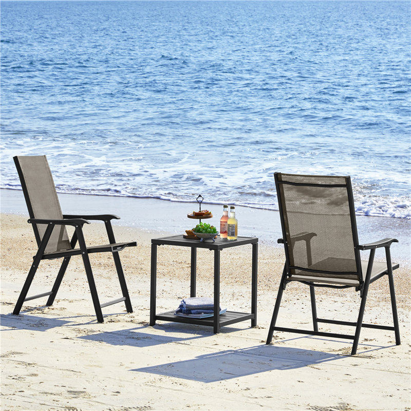 Folding Patio Dining Armchair, Brown, 2