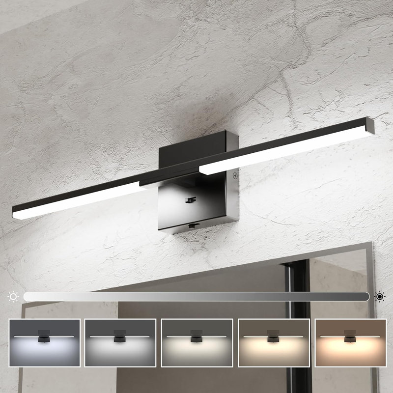 Modern Vanity Light with Built-in Dimmer, 24" LED Mirror Light Fixture, Dimmable 5CCT, Black Strip Light Fixture for Bedroom and Mirror - FCC Certified