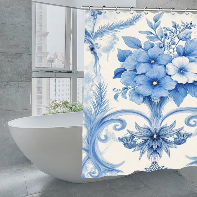 Rideaux de douche à motif floral bleu 71 x 71, Motif floral bleu/blanc