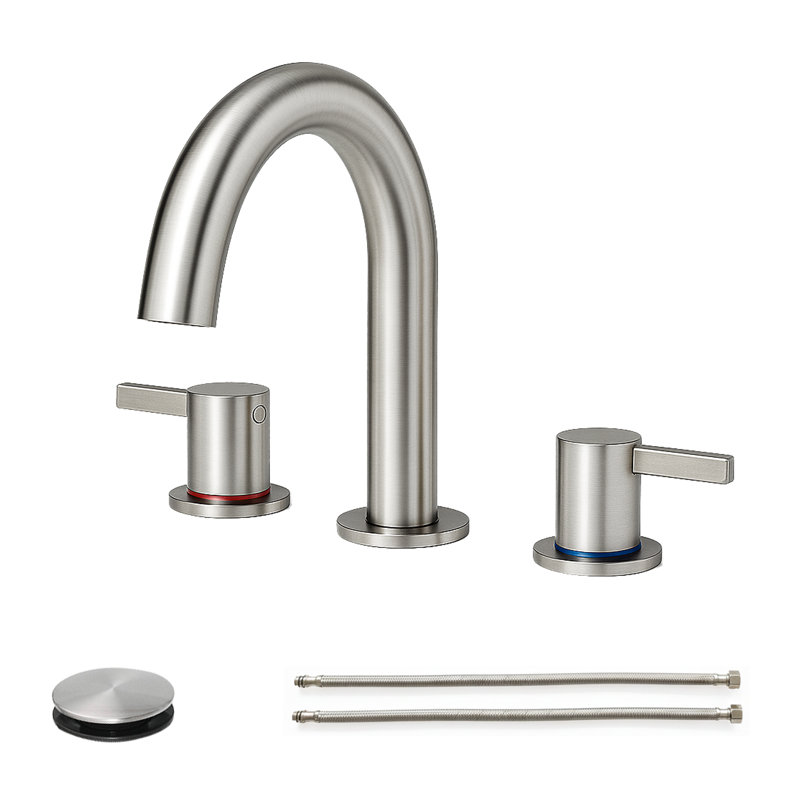 Robinet de lavabo surdimensionné de 8 pouces, 2 poignées, 3 trous avec lavabo à 360 ° et bonde escamotable, nickel brossé