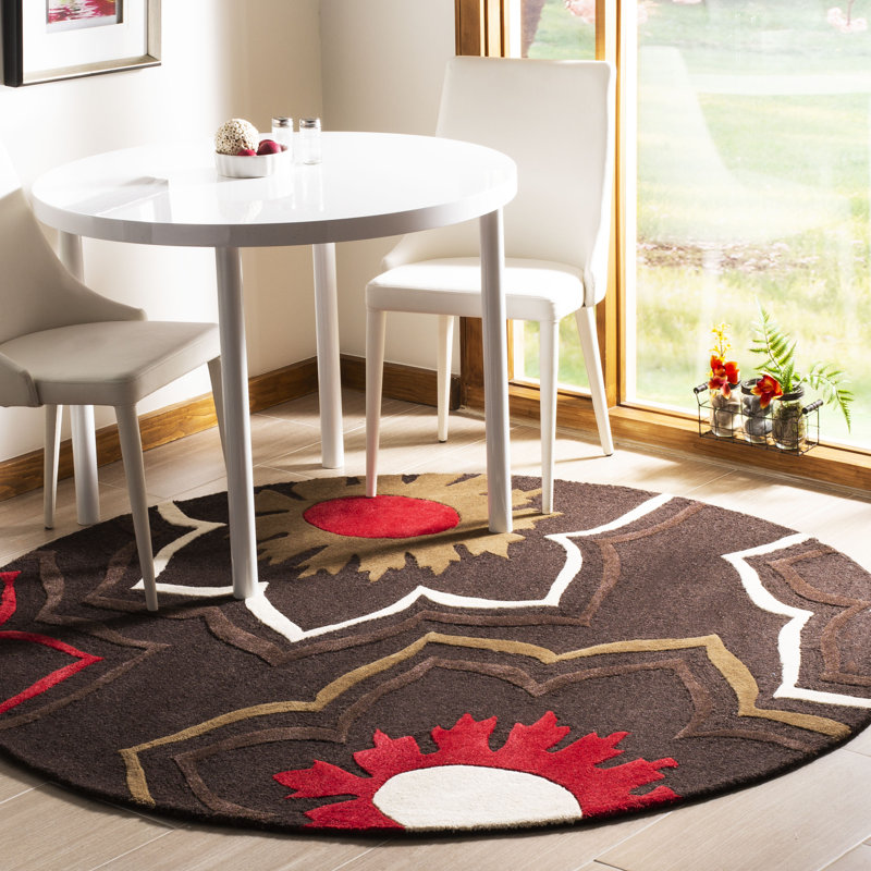 Candelo Hand Tufted Wool/Viscose Floral Rug in Red/Brown, Round 6'