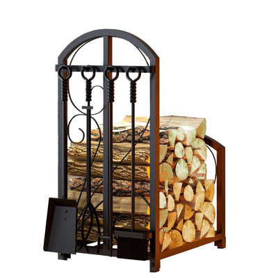 Étagère à bûches de chauffage, en fer noir, portable, 50 cm