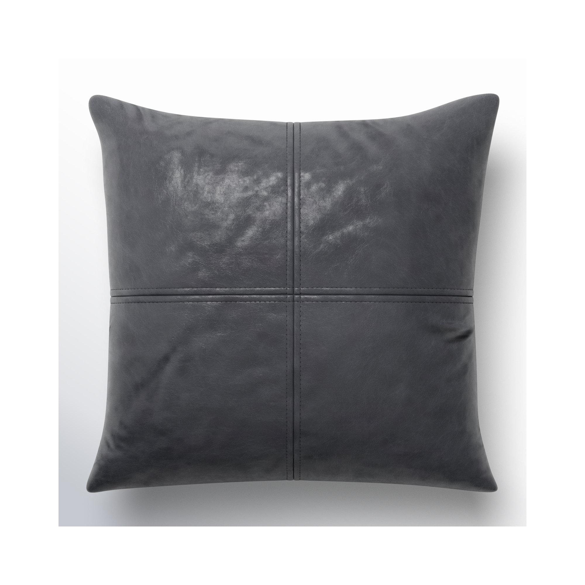 Declan Leather/Suede Pillow Cover, 20" x 20", Gray, Poly Fill